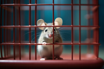 Obraz premium small mouse in cage for experiment in laboratory, created with Generative AI Technology