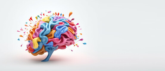 3D Colorful Creative Brain, Brainstorming and Solving problem Concept. Generative AI