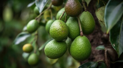 Avocado Tree Teeming with Lush Fruits: A Celebration of Tropical Harvesting and Bounty Unfolds in a Modern 16:9 Viewing Proportion - Generative AI Illustration