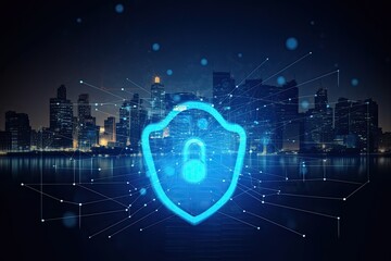 Obraz premium Cyber security shield technology protected data security and data privacy.Generative AI