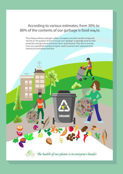 Waste segregation. Sorting garbage by material and type in colored trash cans. Separating and recycling garbage vector infographic. sustainability environment