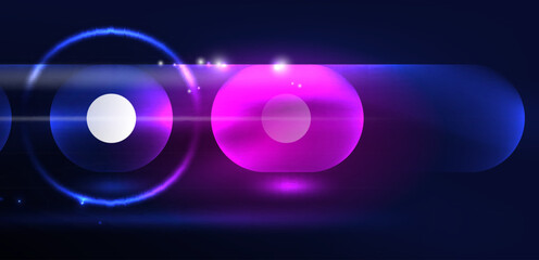 Abstract glowing neon light techno circles background
