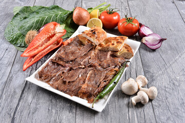 Doner with Rice, pita and grilled vegetables