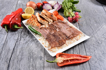 Doner with Rice, pita and grilled vegetables