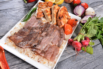 Doner with Rice, pita and grilled vegetables