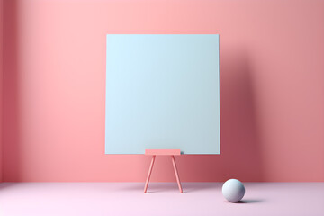 Blank picture frame on a pink wall. 3D rendering. AI Generative Illustration.