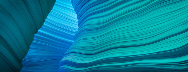 Abstract 3D Render with Natural, Wavy Surfaces. Trendy Blue and Turquoise Background.
