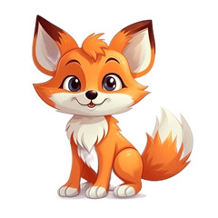 Cartoon Character Cute Red Fox on Transparent Background. AI