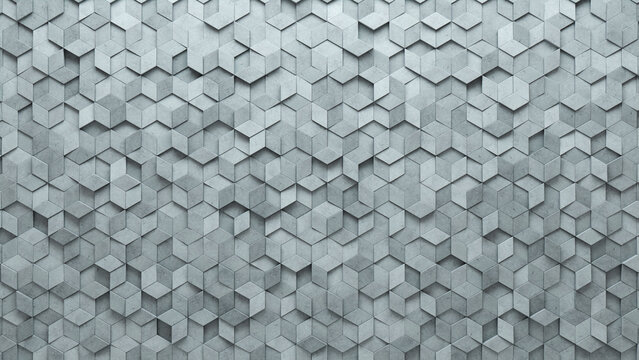 Futuristic Tiles arranged to create a Polished wall. Diamond Shaped, Concrete Background formed from 3D blocks. 3D Render