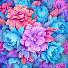 Abstract pink and blue flower pattern background