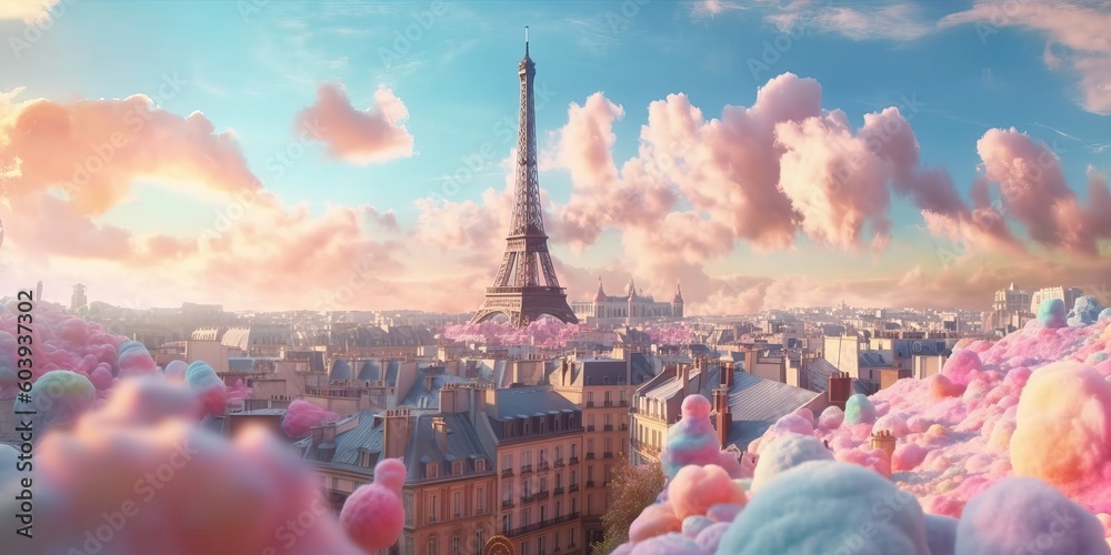 Wall mural cotton candy paris fantasy, generative ai