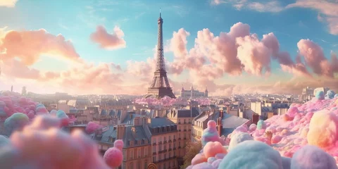Selbstklebende Fototapeten Cotton candy Paris fantasy, generative ai © FrankBoston