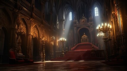 Fototapeta premium Gothic interior illuminated with candles, generative ai