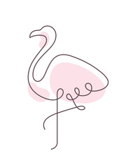 One line drawing of flamingo. Simple design for invitations, postcards, packaging ...Vector stock illustration. 