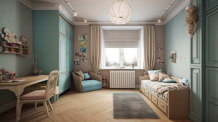 Fototapeta na wymiar a children's room, which is every child's dream, beautiful colors, cozy room, cool design