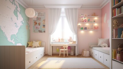 Obraz na płótnie Canvas a children's room, which is every child's dream, beautiful colors, cozy room, cool design