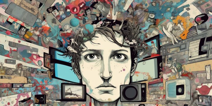 Television device, man absract cartoon style image. Beautiful illustration picture. Generative AI