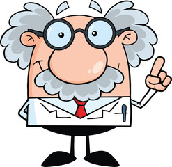 Smiling Scientist Or Professor With An Idea. Hand Drawn Illustration Isolated On Transparent Background