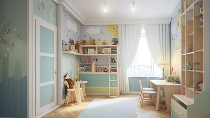 beautiful colorful children's room with cozy lights