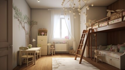 beautiful colorful children's room with cozy lights