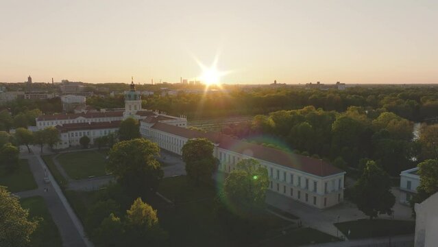 Aerial view of Charlottenburg castle in Berlin at sunset