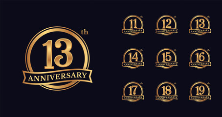 Luxury and elegant anniversary logo. Birthday celebration symbol with emblem or badge concept for age celebration moment