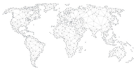 Polygonal world map with lines and dots. - obrazy, fototapety, plakaty