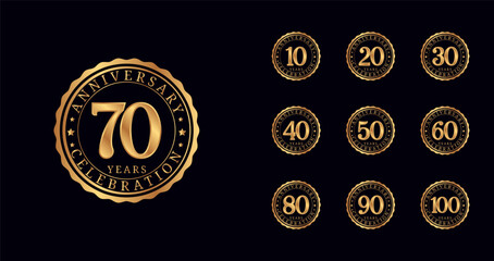 Luxury anniversary logo. Birthday celebration symbol with emblem or badge concept for age celebration moment