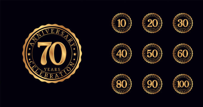 Luxury anniversary logo. Birthday celebration symbol with emblem or badge concept for age celebration moment
