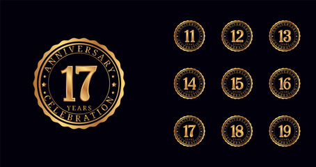 Luxury anniversary logo. Birthday celebration symbol with emblem or badge concept for age celebration moment
