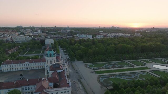 Aerial view of Charlottenburg castle in Berlin at sunset