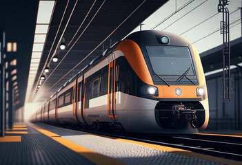 Fototapeta na wymiar High speed train in a station. 3D rendering. Toned image. generative ai