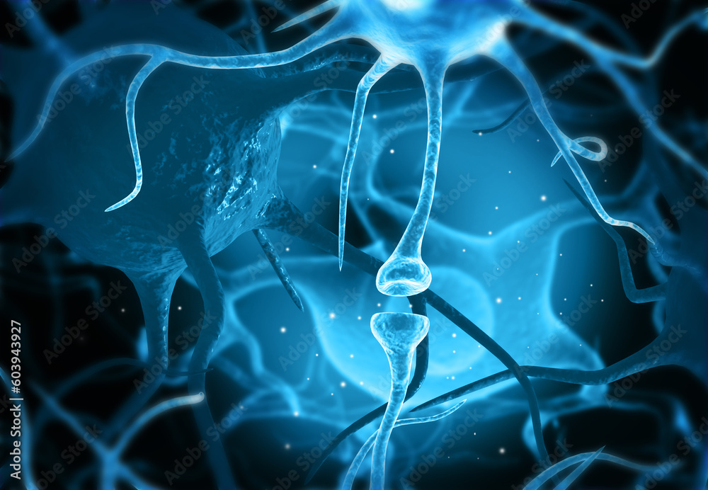 Wall mural neuron cells electrical activity.neuronal network . 3d illustration