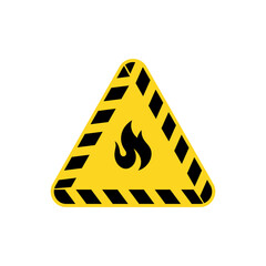 Warning sign with a flame symbol. Sign with a flame symbol and safety stripes.