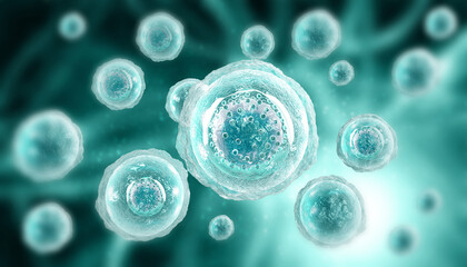Human cell on scientific background. 3d illustration - obrazy, fototapety, plakaty
