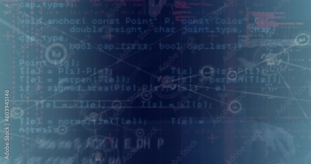 Poster animation of network of connections with data processing