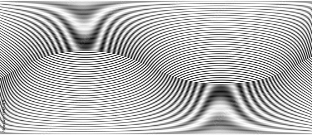 Leinwandbilder Abstract background with waves lines. Illusion of dynamic transition. Black lines on a white background. Landing page template background.