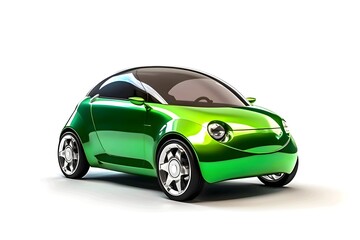 Fototapeta na wymiar green electric car, on white background. Generative AI