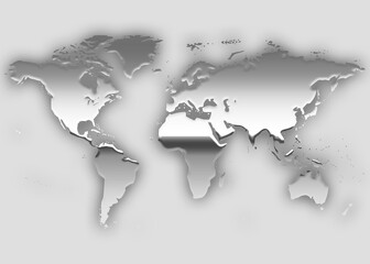 Fototapeta na wymiar world map 3d chrome metal