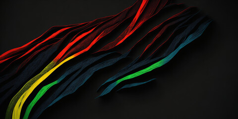 Obraz na płótnie Canvas Colorful ribbons of different colors on a black background, close-up. Web banner design. AI generated.