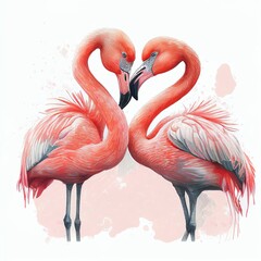 two flamingos form a heart, watercolor style Generative AI