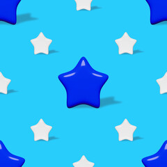 Blue white 3D stars background with shadow seamless pattern. Boy bedroom wallpaper decor 4th of July USA flag festive party clothes fabric sublimation printing design Digital paper patriotic symbolics