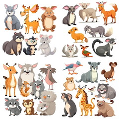 Fototapeta premium Cartoon character of animal collection on white background