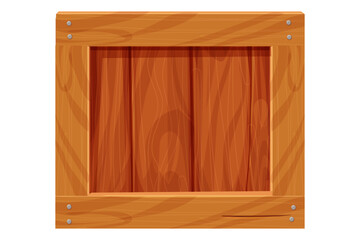 Wooden box, delivery container in cartoon style, game asset isolated on white background. Wood packing, open textured.