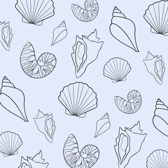 Pattern of seashells. Vector, print, textile, wrapping paper, background.	