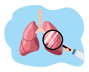 illustration of a doctor examining the lungs using a magnifying glass. lung examination