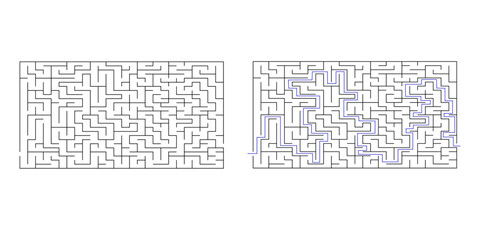 Labyrinth maze game vector illustration with solution. Find right way, simple logic game. Puzzle for kids.	
