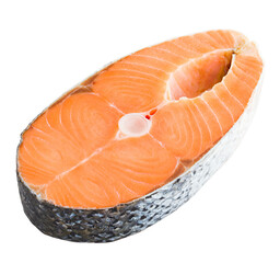 piece of fresh raw salmon fish on a white background isolated