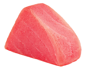 raw tuna steak, fish isolated on white background, full depth of field
