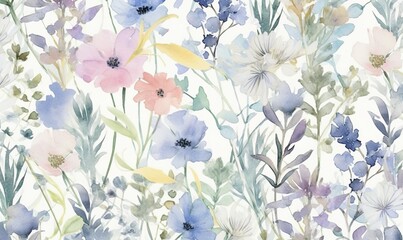 Watercolor-style pastel wildflower pattern